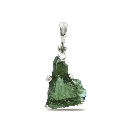 Rough Moldavite Pendant in Sterling Silver